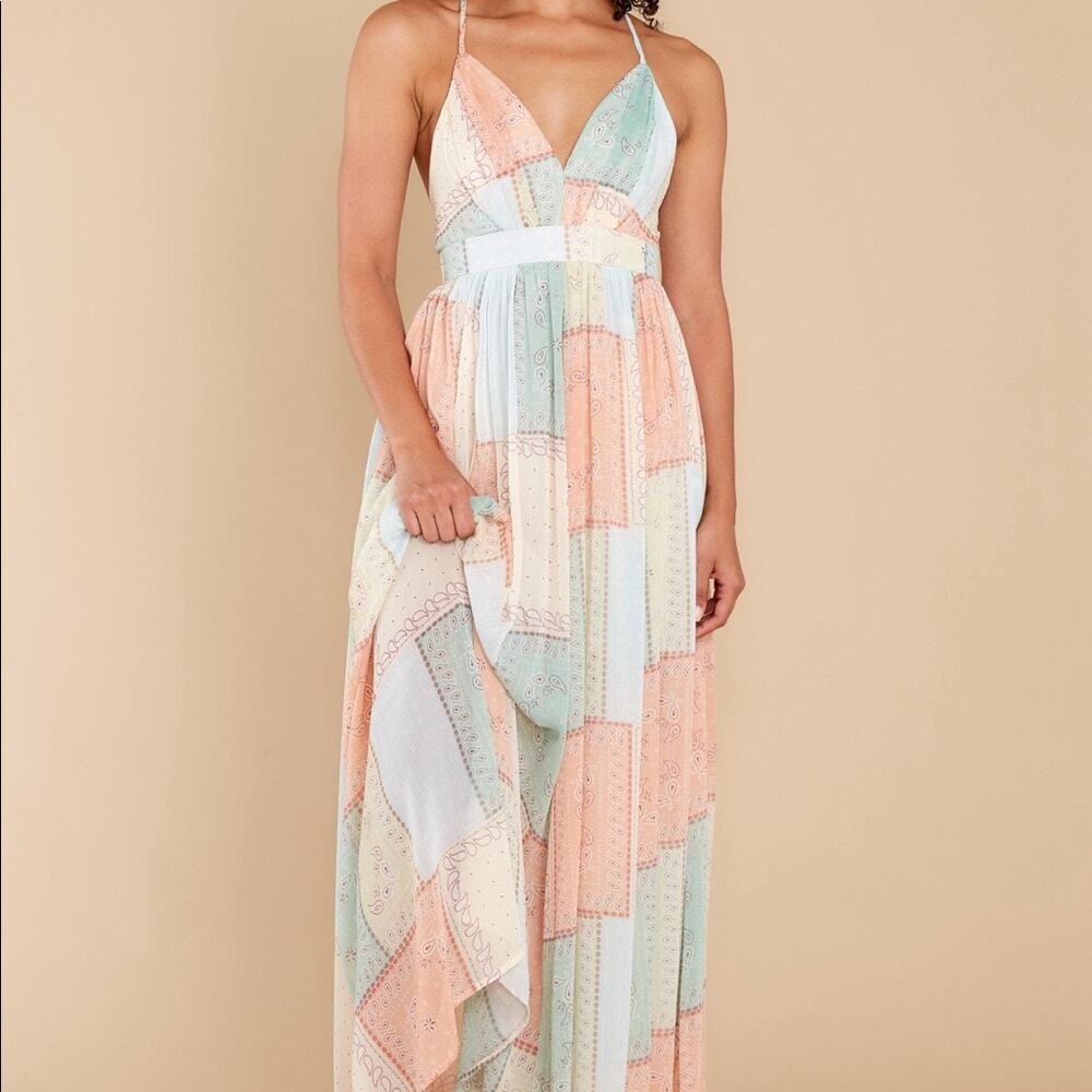 PRIVY Patchwork Printed Backless Midi Dress Size L